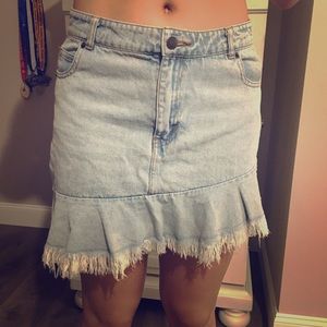 Romeo & Juliet Denim Fringe Hem Mini Skirt